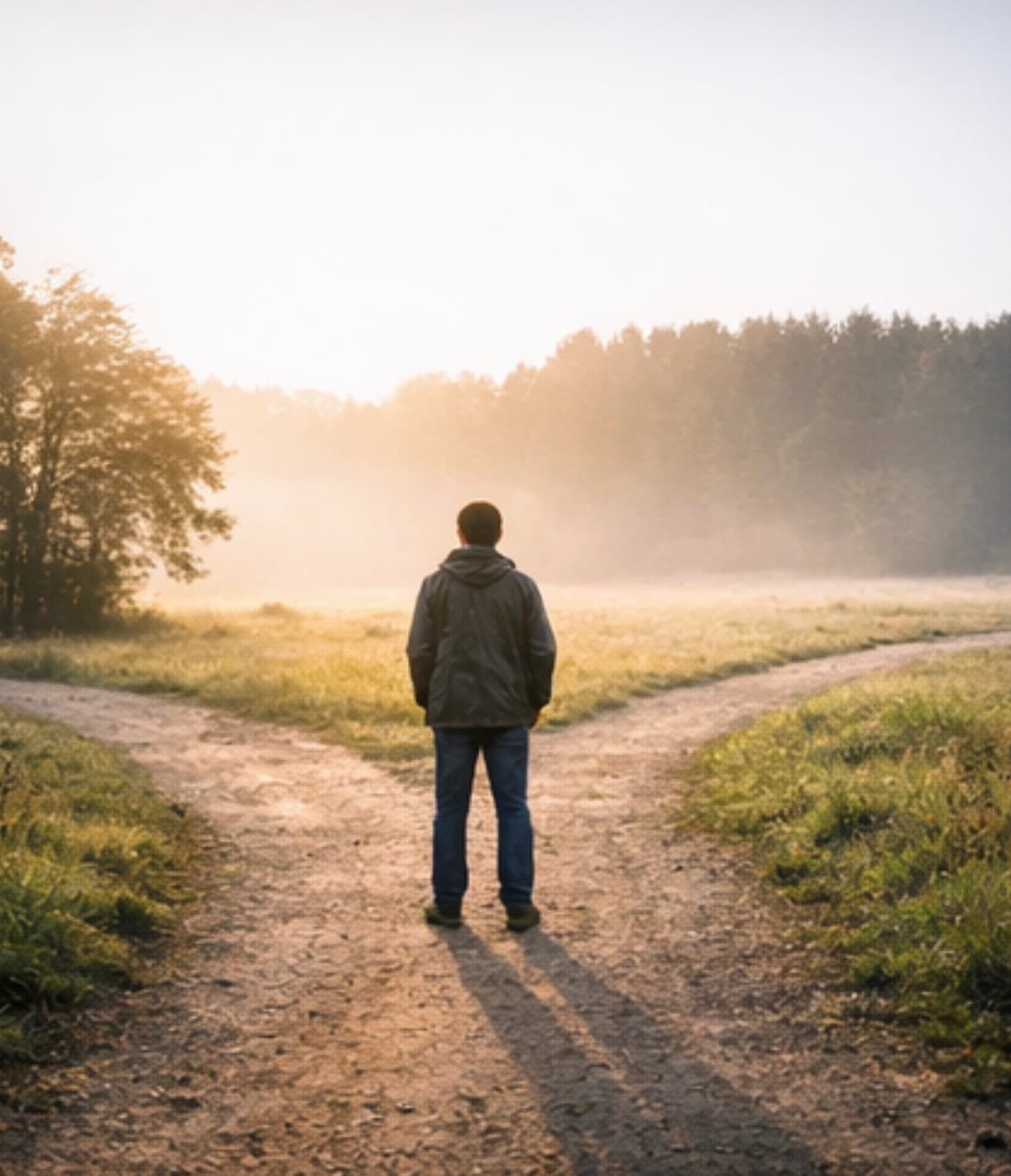 Personne à la croisée des chemins, illustrant les questionnements existentiels